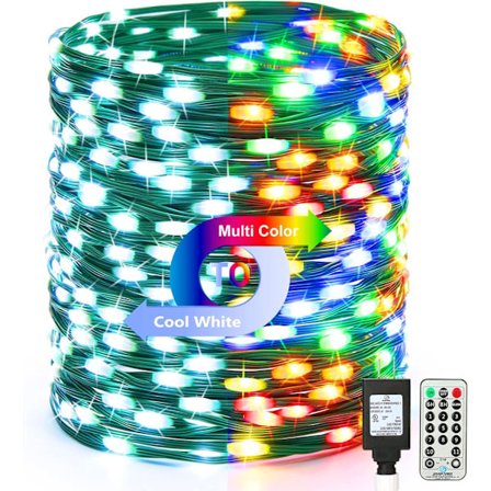 Fargeskiftende julelys, 82 meter 800 LED varmhvit & flerfarget