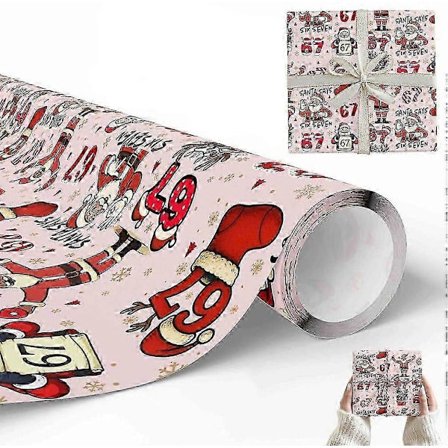 67 Meme Julegavepapir 450mm x 500mm, Morsomt Six Seven Gavepapir for Barn, Unik Brain Rot Gen a Meme Julegavepapirrull, Fe[D]