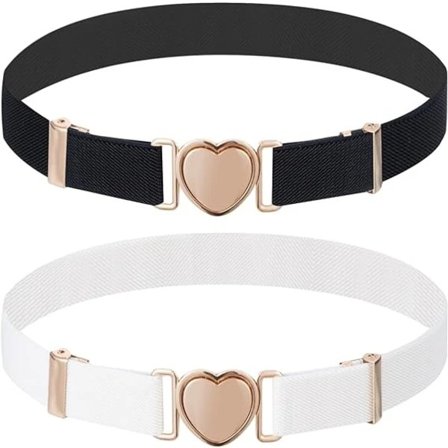 2 stk Barn Elastisk Belte Hvit og Svart Justerbart Stretch Belte