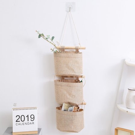 Hengende Oppbevaringspose med Lommer 3 Lag Bomull Lin Lerret Vegghengende Oppbevaringspose Dør Organizer for Soverom Baderom