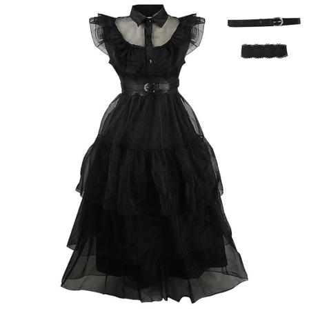 2023 New Cosdaddy Wednesday Addams Family Cosplay kostymekjole Barn Barn Jenter Svart kjole parykk Halloween kostyme T2 150