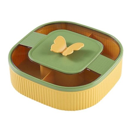 Delad Bricka Fruktskål Godis- och Nötförvaring Gul, 4 Fack, Fjärilshandtag