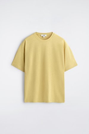 COS Bawełniano-Lniany T-Shirt O Luźnym Kroju in Żółty