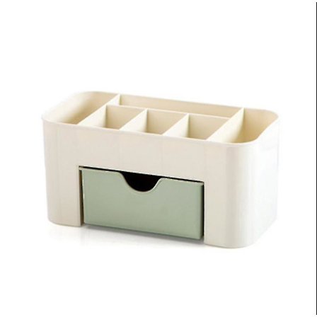 Plastic Cosmetic Box Cosmetic Brush Storage Box, Cotton Swab Stick Storage Box With Drawer Light Green