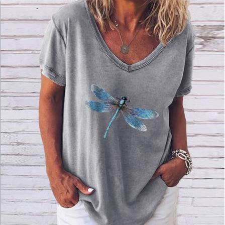 Kortärmad T-shirt För Damer Med Fjärilstryck Print