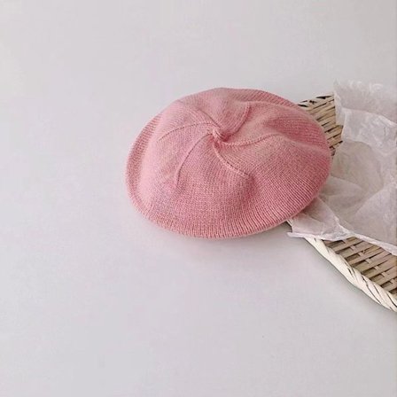 Modebebistickad Beret Hatt Solid Färg Barn Varm