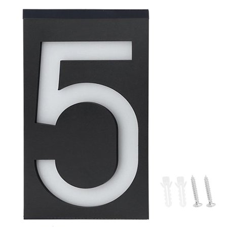 Udendørs Solar LED Nummerplade Lys Hus Hotel Butik Dør Adresse Lysplade (Nummer 5) - Sort - 1 stk