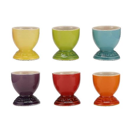 Keramiske Æggebægre, Porcelæn Farverigt Æggebæger Sæt med 6, Holder til Blødkogte Æg, Mikrobølgeovn & Opvaskemaskine Sikker HRM