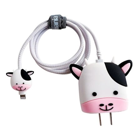 Sött tecknat laddarskyddsfodral - Kompatibelt med iPhone 18W 20W USB-C strömadapter och Lightning-kabel