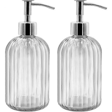 Sett med 2 såpedispensere i glass, 400 ml flytende såpedispensere med pumpe, påfyllbare lotion- og såpedispensere for kjøkken, bad, vaskerom, ho