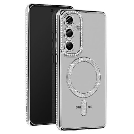 Coque Diamant för Samsung Galaxy S24 FE MagSafe Kontur Strass Silver