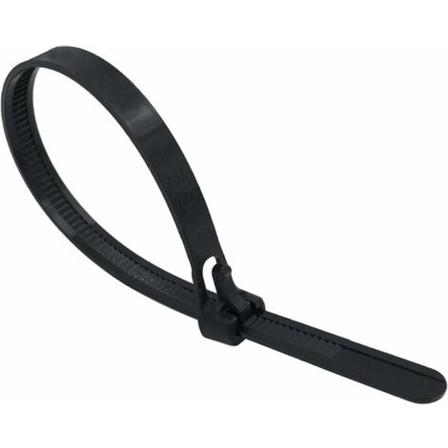 Genanvendelige plastikkabelbindere, 5 mm x 200 mm, genanvendelige kabelbindere, nylonkabelbindere, kabelbindere 150 mm, sort, pakke med 100 Pi