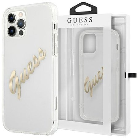 Guess GUHCP12LKTRSVGO iPhone 12 Pro Max 6.7 gjennomsiktig hardt deksel Vintage Script Gold