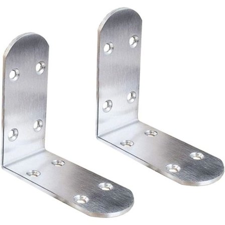 Set med 6 hjørnebraketter i rustfritt stål, rett vinkel 90° L-form for tre