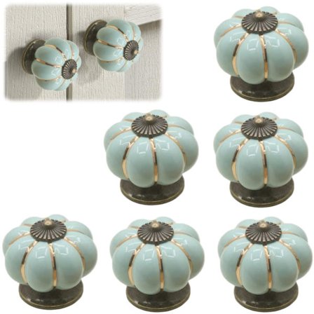 skap knotter, møbelknotter, dørknotter, gresskar skapknott, vintage keramikk med skruer, dørknott, kjøkkenskap, skuff, kommode, garderobe