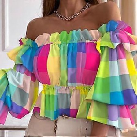 YYFS Dammode Casual Sommar Blusar & Skjortor med En Axel (M grön, blå)