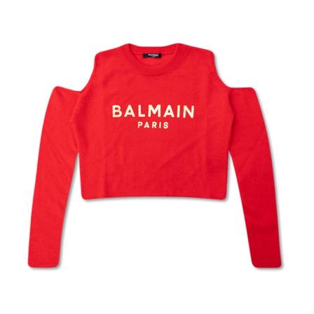 Balmain Cropped sweater with logo Rød, Dame, Størrelse: 5XL