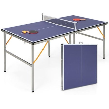 Bordtennisbord COSTWAY - Pingpongbord 180x90cm - 2 Gummiraketter, 3 Bolde - Justerbare Fødder - For-assembleret