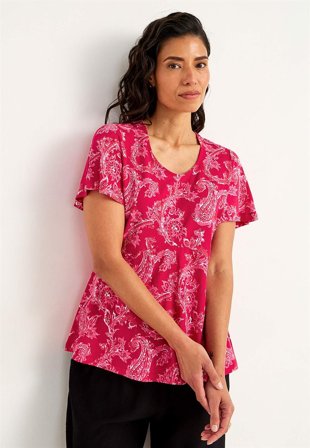 Cellbes of Sweden - Mönstrad trikåtopp - cerise / paisley - för damer - 42/44