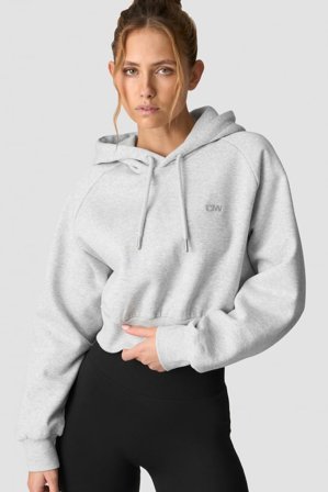 Everyday Cropped Hoodie Wmn Light Grey Melange