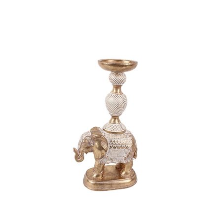 Norsukynttilänjalka, Polyresiini, Kulta ja Valkoinen, 18x10x33 cm