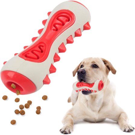 Hundleksak, interaktiv dental godisautomat, tålig TPR-bitleksak, lämplig för aggressiva bitare, 14,5 x 6,4 cm (röd)