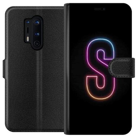 Yhteensopiva Lompakkokotelo OnePlus OnePlus 8 Pro Neonkirjain S kirkkaissa pinkissä ja sinisissä sävyissä tummaa taustaa vasten, siisti kirjaintai