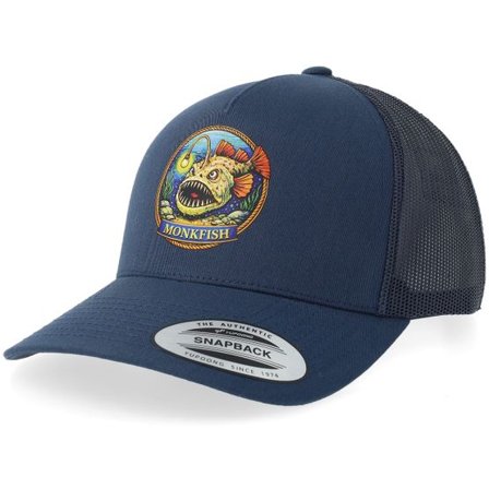 Iconic - Blå trucker Keps - Monk Fish Print Retro Navy A-Frame Trucker @ Hatstore