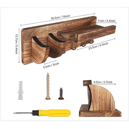 Guitarvæghylde i træ - Vægophæng til guitar - Guitarholder - Guitar