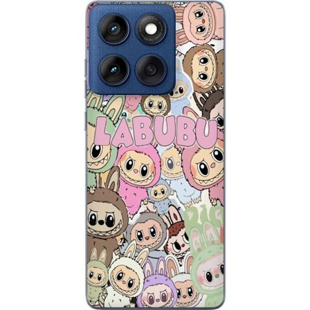 Yhteensopiva Puhelinkuori Motorola Edge 60 Ruusunpunainen kawaii-kompositio, jossa on söpöjä piirrettyjä hahmoja ja pehmeitä muotoja