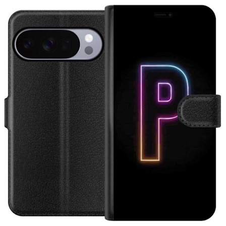 Yhteensopiva Lompakkokotelo Google Google Pixel 10 Pro XL Minimaalinen neonkirjain P värin asteittaisella muutoksella ja valotehosteella mustaa taust