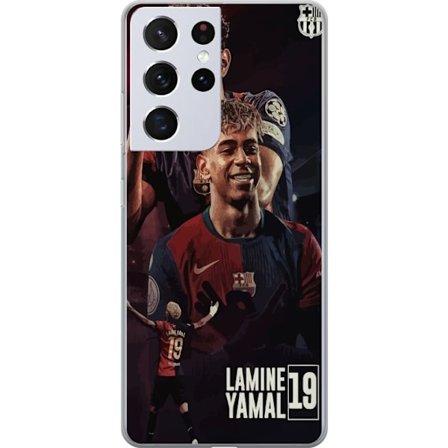 Samsung Galaxy S21 Ultra 5G Läpinäkyvä kuori Lamine Yamal FC Barcelonan motivoituneena kolmella voimakkaalla jalkapallotaululla täydellinen Barca-