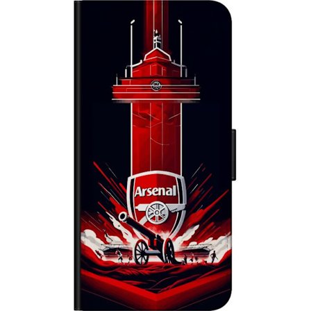 Yhteensopiva Lompakkokotelo Samsung Galaxy Note 10 Lite Arsenal-embleemi, jossa tykki ja stadionmotiivi voimakkaassa punaisessa ja valkoisessa urheilu