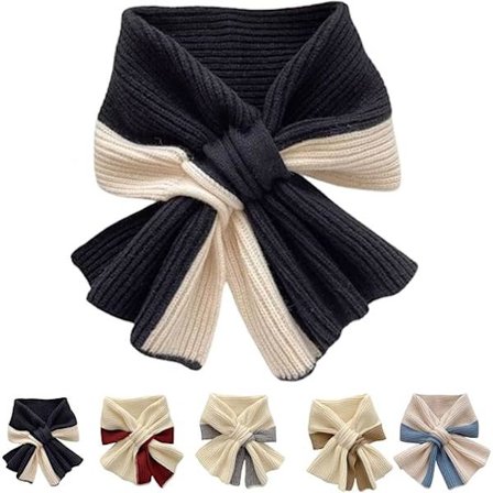 Vinter Cross Neck Wrap Patchwork Farge Kvinner Strikket Skjerf Sjal, Kaldt Vær Chunky Strikket Skjerf, Vinterskjerf for Kvinner