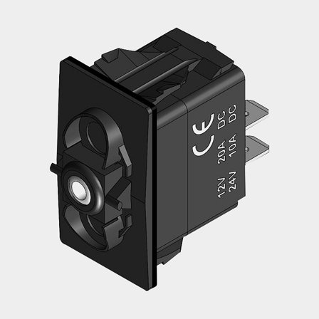 Strømafbryder, 2-polet, På-Av, 20 A (12 V) / 10 A (24 V), sort