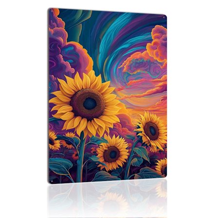 Solsikke metalskilt Levende solnedgangsmarkkunst Vintage blikskilt Plade til voksne Blomster boligindretning