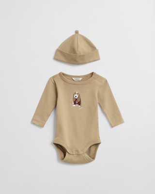 GANT - Babybody og lue med hundetrykk dark khaki