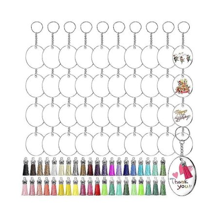 Akryl Genomskinlig Nyckelring Set, Nyckelbricka Klar Akryl Tomma Hängen med Tofsar Nyckelring Hopp R