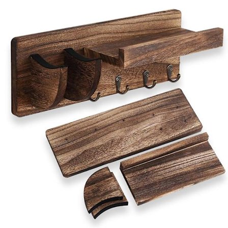 Gitarholder i tre med kroker, veggmonteringsholder for stue