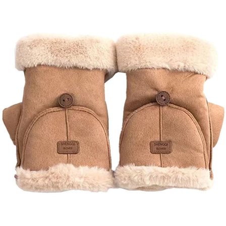 Naisten käsineet - Lämpimät sormettomat käsineet khakinvärisenä - Täydelliset kävelyyn, työmatkoihin, juoksuun, patikointiin ja kylmiin talviin