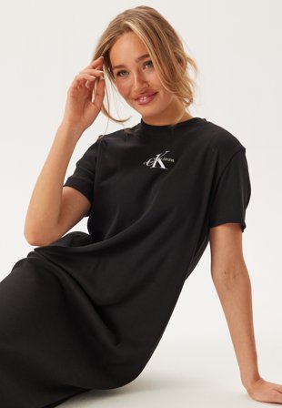 Calvin Klein Jeans Monologo Long Rib Tee Dress BEH Ck Black Klær