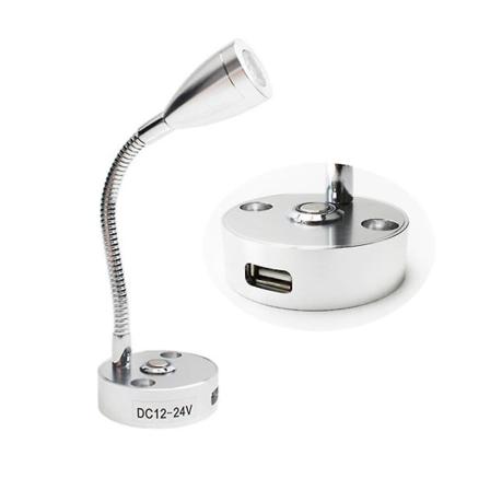 Dc12v 24v Rv Boat Led Reading Light Dimmable Flexible Gooseneck Wall Lamp For Truck Motorhome Yachts Cabin With Usb Charger Port Black 3w cold white 