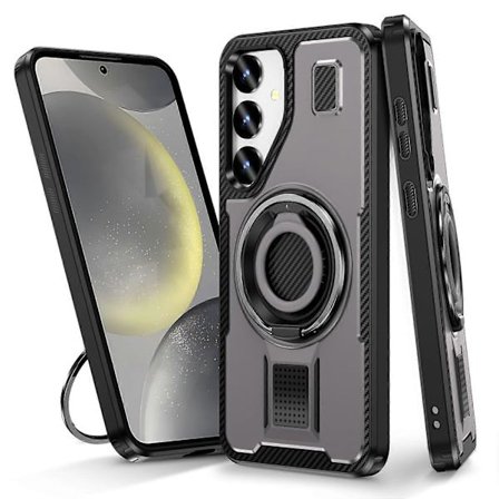 Til Samsung Galaxy S25 Etui TPU PC Telefoncover med Støttefod og Silikonefingerrem - Hvid