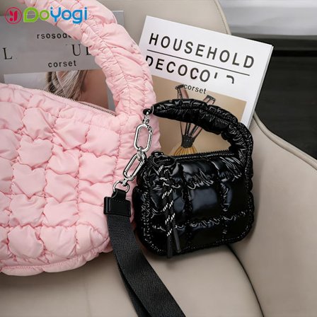 DOYOGI Dame Quiltet Puffer Håndledstaske Clutch - Mini Håndtaske & Læbestiftholder med Lynlåslukning, Justerbar Rem (/Smoky Lavender/Grå//)