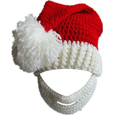 Unisex Jule Vinter Strik Hæklet Julemand Hat Med Skæg Foldbart Skæg Hat
