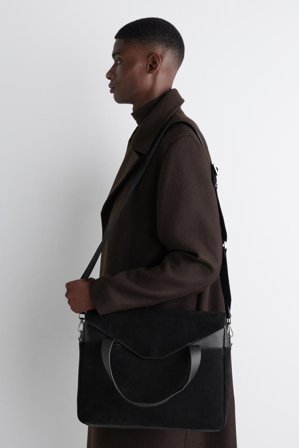 COS Men's Minimal Briefcase Suede Bag in Black