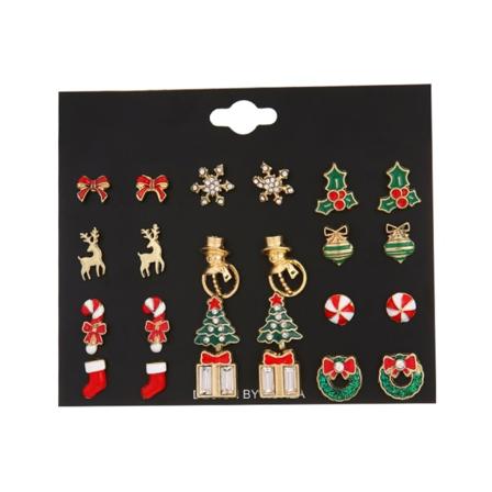 12 par julegave Tiny Snowflake Wreath Tree Earring Søte feriesmykker