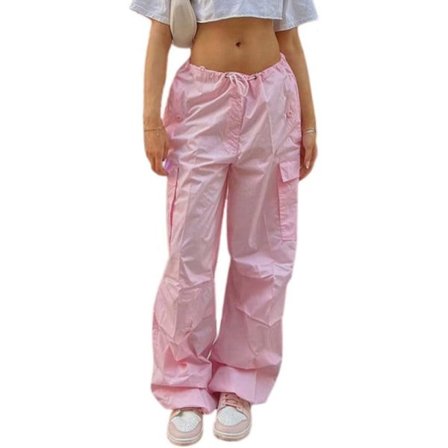 IC Fallskärmsbyxor för kvinnor, Cargo Byxor Dam Baggy, Y2K Låg midja Baggy Byxor med vida ben