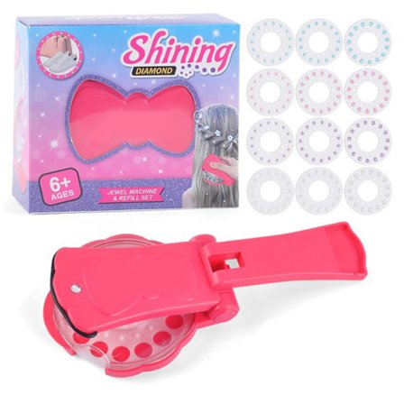 Hårstämpel med 12 ark strass Bling Bärbar Glitter Styling Stamper för flickor