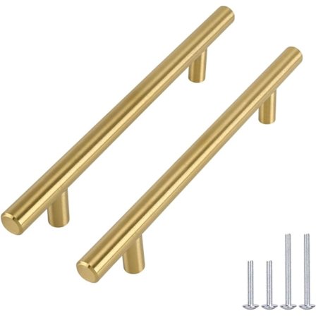 10-pak guld håndtag til køkkenmøbler, skabsgreb i messing, børstet messing rustfrit stål håndtag til skuffer, c/c 128 mm